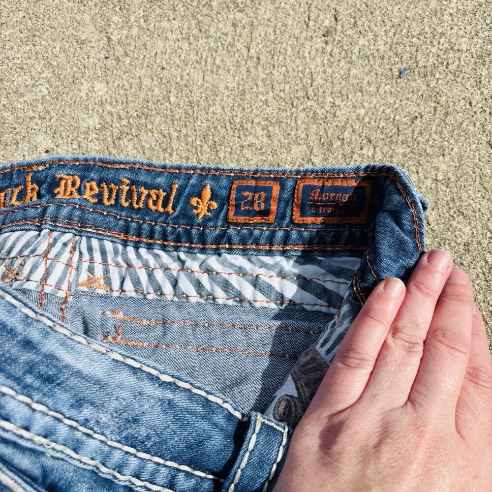 Rock Revival Straight Blue Denim Jeans Embroidered y2K Distressed Women's 28 - Picture 6 of 7